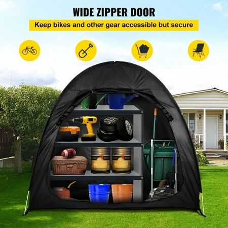 Bicycle Storage Tent Bike Storage Cover 210D Waterproof Black w/ Carry Bag