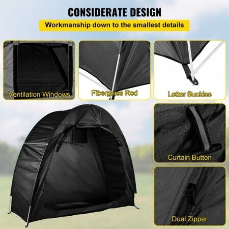 Bicycle Storage Tent Bike Storage Cover 210D Waterproof Black w/ Carry Bag