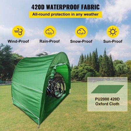 Bike Cover Storage Tent, 420D Oxford Fabric Portable for 4 Bikes, Outdoor Waterproof Anti-Dust Bicycle Storage Shed, Heavy Duty for Bikes, Lawn Mower, and Garden Tools, with Carry Bag, Green