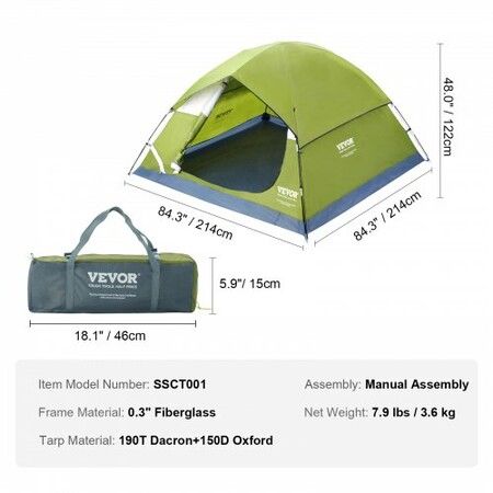 Camping Tent, 7 x 7 x 4 ft Fit for 6 Person, Waterproof Lightweight Backpacking Tent, Easy Setup, with Door and Window, for Outdoor Family Camping, Hiking, Hunting, Mountaineering Travel