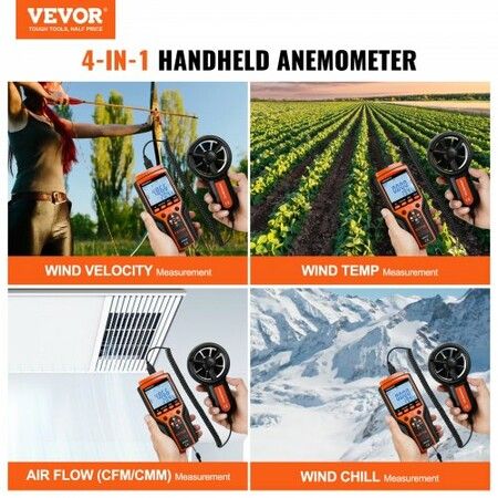 Split Handheld Anemometer, -10鈩?to 60鈩? Digital Wind Speed CFM Meter Gauge with LED Backlight Screen, Measures Wind Velocity Wind Temperature Air Flow Wind Chill, for Sailing Surfing Flying HVAC