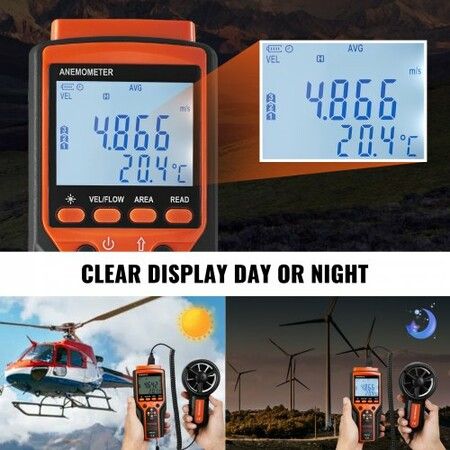 Split Handheld Anemometer, -10鈩?to 60鈩? Digital Wind Speed CFM Meter Gauge with LED Backlight Screen, Measures Wind Velocity Wind Temperature Air Flow Wind Chill, for Sailing Surfing Flying HVAC