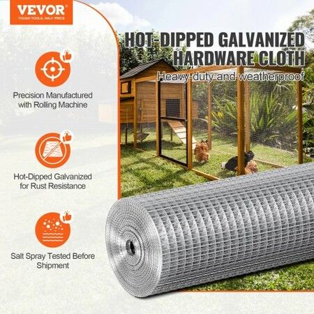 Hardware Cloth, 12.7mm 610mm×7.62m 19 Gauge, Hot Dipped Galvanized Wire Mesh Roll, Chicken Wire Fencing, Wire Mesh for Rabbit Cages, Garden, Small Rodents