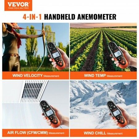 Bluetooth Handheld Anemometer, -10鈩?to 60鈩? Digital Wind Speed Meter Gauge with LED Backlight Screen, Measures Wind Velocity Wind Temperature Air Flow Wind Chill, for Surfing Drone Flying HVAC