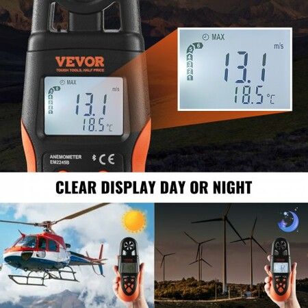 Bluetooth Handheld Anemometer, -10鈩?to 60鈩? Digital Wind Speed Meter Gauge with LED Backlight Screen, Measures Wind Velocity Wind Temperature Air Flow Wind Chill, for Surfing Drone Flying HVAC