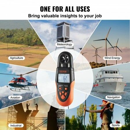 Bluetooth Handheld Anemometer, -10鈩?to 60鈩? Digital Wind Speed Meter Gauge with LED Backlight Screen, Measures Wind Velocity Wind Temperature Air Flow Wind Chill, for Surfing Drone Flying HVAC