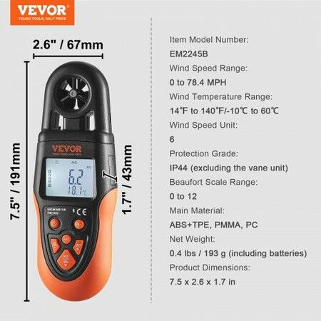 Bluetooth Handheld Anemometer, -10鈩?to 60鈩? Digital Wind Speed Meter Gauge with LED Backlight Screen, Measures Wind Velocity Wind Temperature Air Flow Wind Chill, for Surfing Drone Flying HVAC