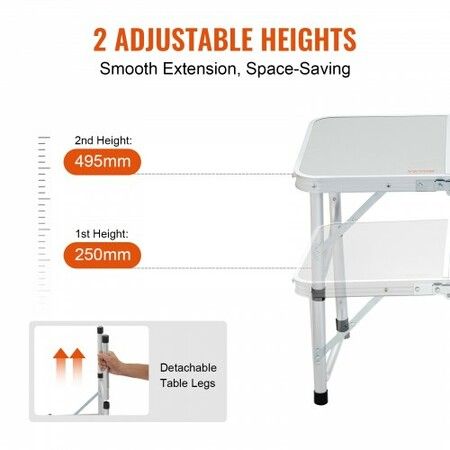 Folding Camping Table, Adjustable Height Outdoor Portable Side Tables, Lightweight Fold Up Table, Aluminum & MDF Ultra Compact Work Table, For Cooking, Beach, Picnic, Travel, 24x16 inch, Silver