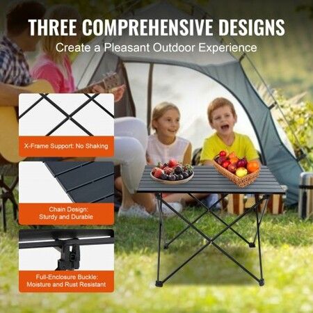 Folding Camping Table, Outdoor Portable Side Tables, Lightweight Fold Up Table, Aluminum Alloy Ultra Compact Work Table with Carry Bag, For Cooking, Beach, Picnic, Travel, 22.2x15.9 inch, Black