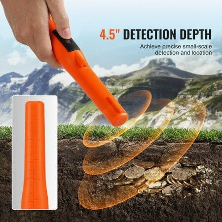 Metal Detector Pinpointer, IP68 Fully Waterproof Handheld Pin Pointer Wand, 11.4 cm Detection Depth, 3 Modes, Professional Treasure Hunting Probe with Holster and 9V Battery, for Adults and Kids