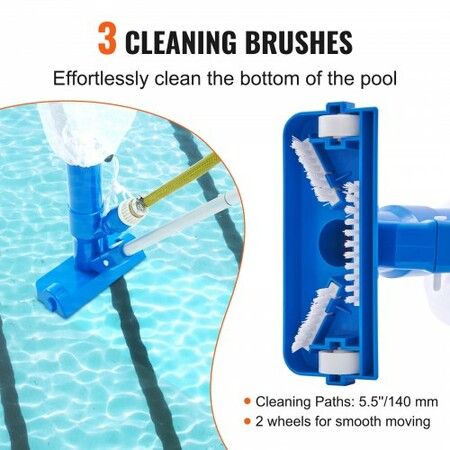 Portable Pool Vacuum, Handheld Pool Vacuum Cleaner with 3 Scrub Brushes & 6 Sections Pole, Swimming Pool Jet Cleaner for Above Ground Pool, Inflatable Pool, Spas, Ponds & Fountains