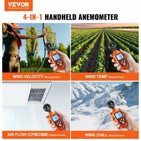 Handheld Anemometer, -10鈩?to 45鈩? Digital Wind Speed Meter Gauge with LED Backlight Screen, Measures Wind Velocity Wind Temperature Air Flow Wind Chill, for Sailing Surfing Drone Flying HVAC