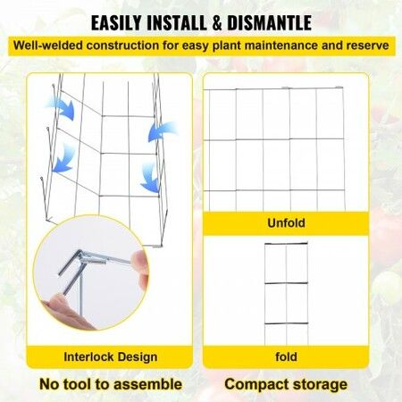 Tomato Cages, 30 x 30 x 117 cm, 5 Packs Square Plant Support Cages, Silver PVC-Coated Steel Tomato Towers for Climbing Vegetables, Plants, Flowers, Fruits