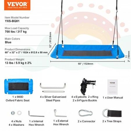 Platform Swing 60 Inch Platform Tree Swing for Kids 700lbs Weight Capacity