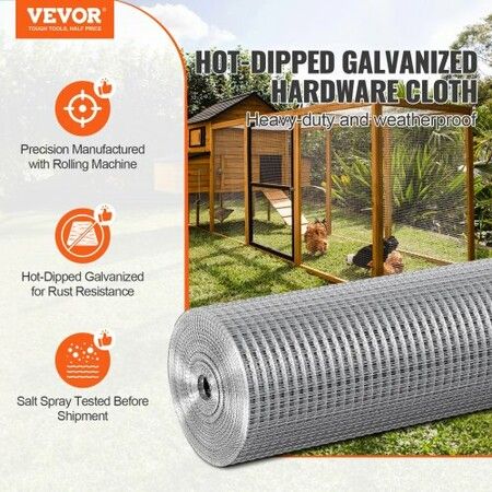 Hardware Cloth, 12.7mm 915mm×15.24m 19 Gauge, Hot Dipped Galvanized Wire Mesh Roll, Chicken Wire Fencing, Wire Mesh for Rabbit Cages, Garden, Small Rodents