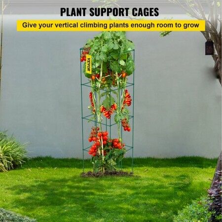 Tomato Cages,  30 x 30 x 117 cm, 5 Packs Square Plant Support Cages, Green PVC-Coated Steel Tomato Towers for Climbing Vegetables, Plants, Flowers, Fruits