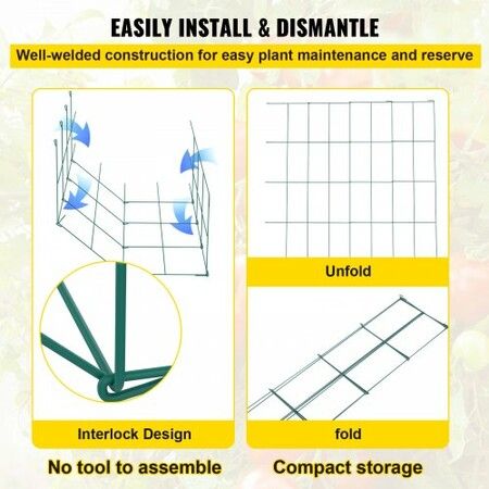 Tomato Cages,  30 x 30 x 117 cm, 5 Packs Square Plant Support Cages, Green PVC-Coated Steel Tomato Towers for Climbing Vegetables, Plants, Flowers, Fruits