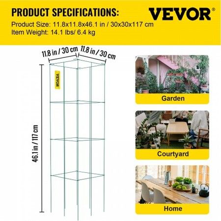 Tomato Cages,  30 x 30 x 117 cm, 5 Packs Square Plant Support Cages, Green PVC-Coated Steel Tomato Towers for Climbing Vegetables, Plants, Flowers, Fruits