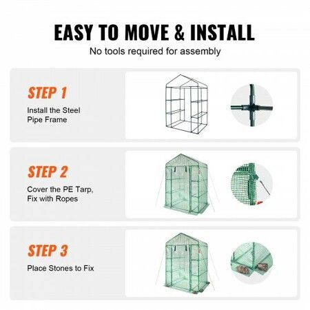 Walk-in Green House, 4.6 x 2.4 x  6.7 ft  Greenhouse with Shelves, Set Up in Minutes, High Strength PE Cover with Doors & Windows and Steel Frame, Suitable for Planting and Storage, Green