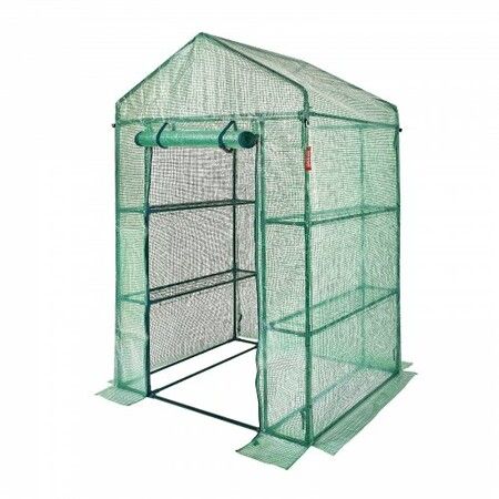 Walk-in Green House, 4.6 x 2.4 x  6.7 ft  Greenhouse with Shelves, Set Up in Minutes, High Strength PE Cover with Doors & Windows and Steel Frame, Suitable for Planting and Storage, Green