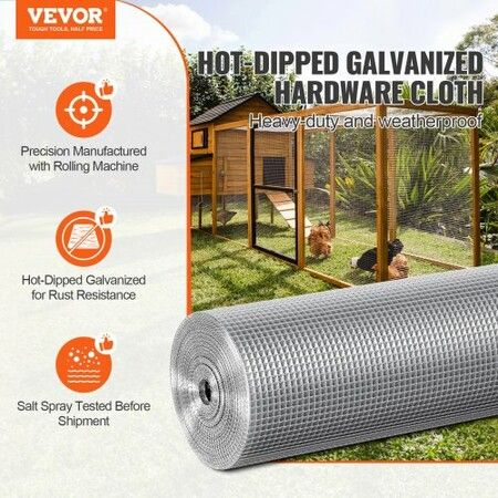 Hardware Cloth, 6.35mm 915mm×15.24mm 23 Gauge, Hot Dipped Galvanized Wire Mesh Roll, Chicken Wire Fencing, Wire Mesh for Rabbit Cages, Garden, Small Rodents