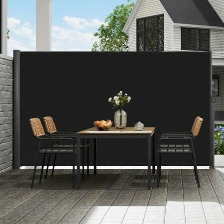 Retractable Side Awning, 160X300cm Aluminum Outdoor Privacy Screen, 280g Polyester Water-proof Retractable Patio Screen, UV 30+ Room Divider Wind Screen for Patio, Backyard, Balcony, Black