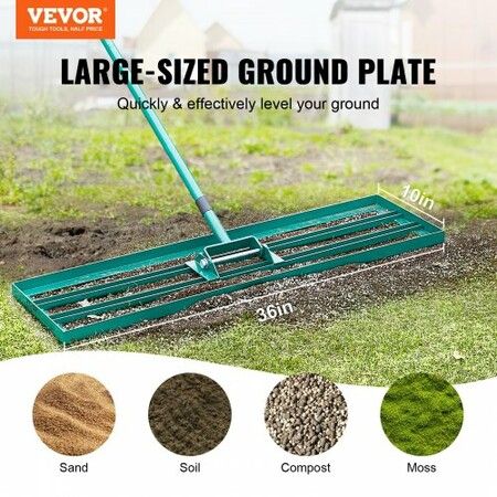 Lawn Leveling Rake, 36"x10" Level Lawn Tool, Heavy-duty Lawn Leveler with 78" Steel Extended Handle, Yard Leveling Rake Suit for Garden, Golf Lawn, Farm