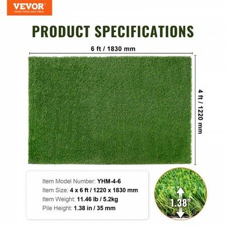 Artifical Grass, 4 x 6 ft Rug Green Turf, 1.38"Fake Door Mat Outdoor Patio Lawn Decoration, Easy to Clean with Drainage Holes, Perfect For Multi-Purpose Home Indoor Entryway Scraper Dog Mats