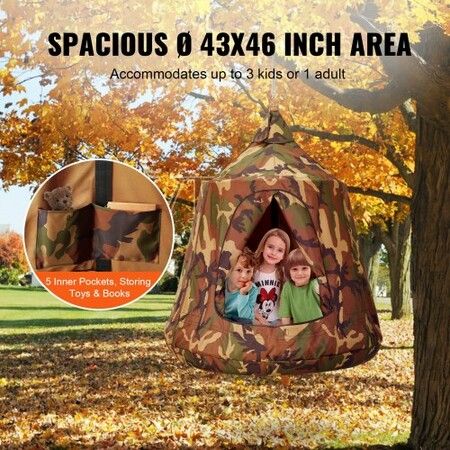 Hanging Tree Tent, 330 LBS Capacity Hanging Tent Swing for Indoor and Outdoor Hammock Sensory Swing Chair w/LED Lights String, Inflatable Base, Ceiling Swing Pod Play Tent for Kids & Adults