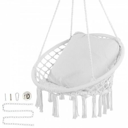 Hammock Swinging Chair Macramé Hanging Chair with Cushion Indoor & Outdoor