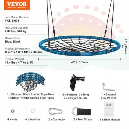 Spider Web Saucer Swing 40 Inch Round Swings for Kids Outdoor 750 lbs