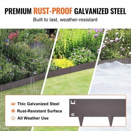 Steel Landscape Edging, 5-pack Steel Garden Edging Borders, 39" L x 5" H Strips, Hammer-in Edging Border, Bendable Metal Landscape Edging for Yard, Garden, Lawn, 3.15" Spike Height, Rustic Brown