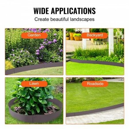 Steel Landscape Edging, 5-pack Steel Garden Edging Borders, 39" L x 5" H Strips, Hammer-in Edging Border, Bendable Metal Landscape Edging for Yard, Garden, Lawn, 3.15" Spike Height, Rustic Brown