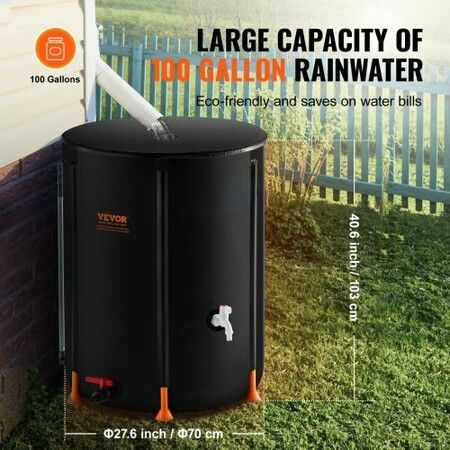 Collapsible Rain Barrel 100 Gal Rain Catcher with Spigots and Overflow Kit