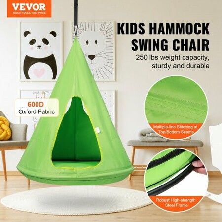 Kids Nest Swing Chair, Hanging Hammock Chair with Adjustable Rope, Hammock Swing Chair for Kids Indoor and Outdoor Use (39" D x 52" H), 250lbs Weight Capacity, Sensory Swing for Kids, Green