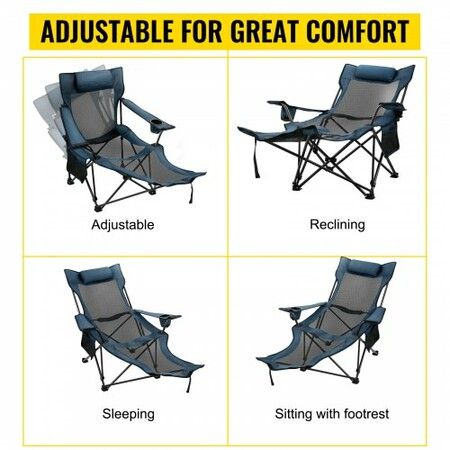 Reclining Folding Camp Chair with Footrest Mesh Lounge Chaise