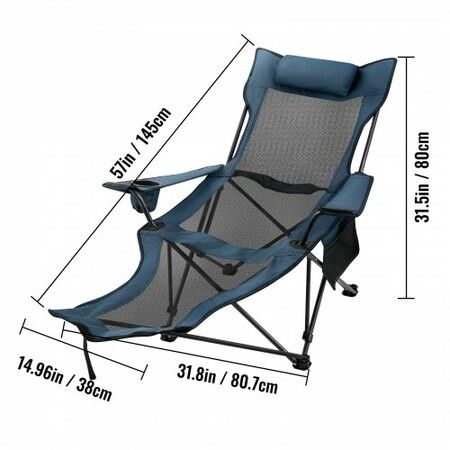 Reclining Folding Camp Chair with Footrest Mesh Lounge Chaise