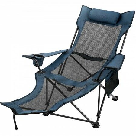 Reclining Folding Camp Chair with Footrest Mesh Lounge Chaise