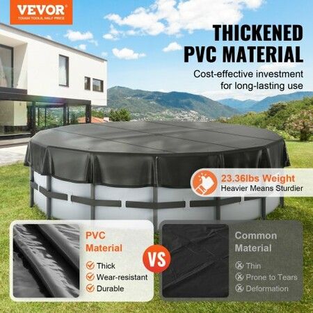 5.49m Round Pool Cover, Solar Covers for Above Ground Pools, Safety Pool Cover with Drawstring Design, PVC Winter Pool Cover, Waterproof and Dustproof, Black