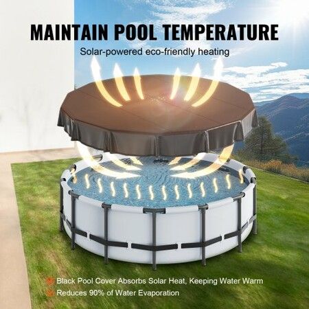 5.49m Round Pool Cover, Solar Covers for Above Ground Pools, Safety Pool Cover with Drawstring Design, PVC Winter Pool Cover, Waterproof and Dustproof, Black