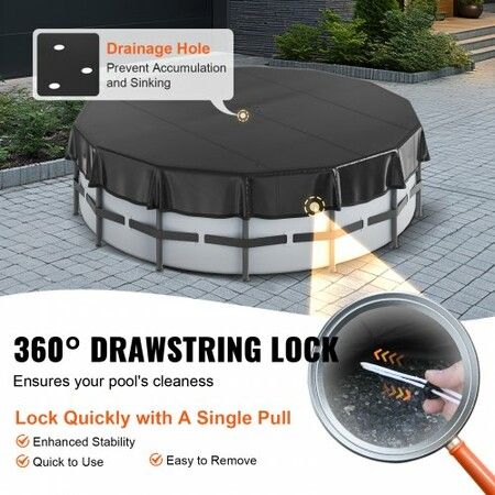 5.49m Round Pool Cover, Solar Covers for Above Ground Pools, Safety Pool Cover with Drawstring Design, PVC Winter Pool Cover, Waterproof and Dustproof, Black