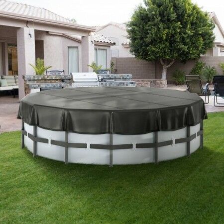 5.49m Round Pool Cover, Solar Covers for Above Ground Pools, Safety Pool Cover with Drawstring Design, PVC Winter Pool Cover, Waterproof and Dustproof, Black