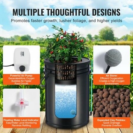 DWC Hydroponics Grow System Deep Water Culture with Top Drip 1 Bucket 20L