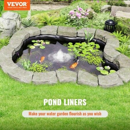 Pond Liner, 3 x 4 m 20 Mil Thickness, Pliable LLDPE Material Pond Skins, Easy Cutting Underlayment for Fish or Koi Ponds, Water Features, Waterfall Base , Fountains, Water Gardens, Black