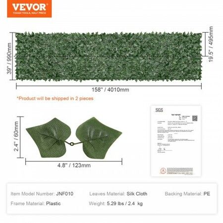 Ivy Privacy Fence, 39 x 158in Artificial Green Wall Screen, Greenery Ivy Fence with Mesh Cloth Backing and Strengthened Joint, Faux Hedges Vine Leaf Decoration for Outdoor Garden, Yard, Balcony