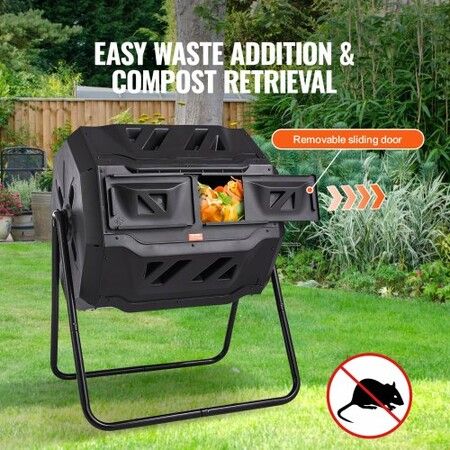 Compost Bin 43 Gal Dual-Chamber Composter Tumbler Rotating Sliding Doors