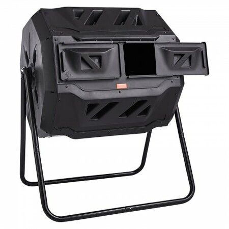 Compost Bin 43 Gal Dual-Chamber Composter Tumbler Rotating Sliding Doors