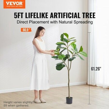 Artificial Fiddle Leaf Fig Tree, 12.7cm, Secure PE Material & Anti-Tip Tilt Protection Low-Maintenance Faux Plant, Lifelike Green Fake Potted Tree for Home Office Warehouse Decor Indoor Outdoor