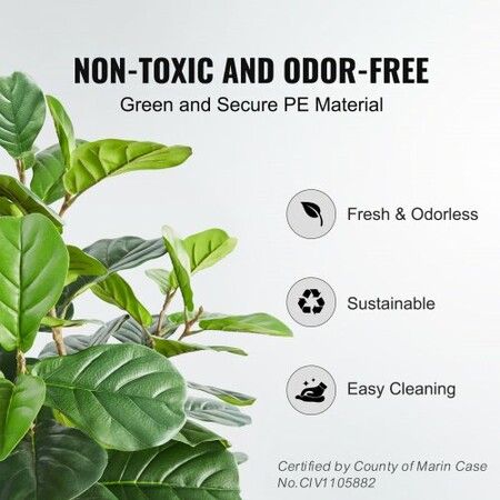 Artificial Fiddle Leaf Fig Tree, 12.7cm, Secure PE Material & Anti-Tip Tilt Protection Low-Maintenance Faux Plant, Lifelike Green Fake Potted Tree for Home Office Warehouse Decor Indoor Outdoor