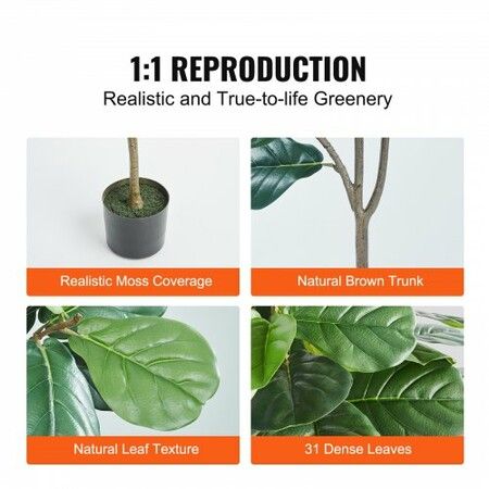 Artificial Fiddle Leaf Fig Tree, 12.7cm, Secure PE Material & Anti-Tip Tilt Protection Low-Maintenance Faux Plant, Lifelike Green Fake Potted Tree for Home Office Warehouse Decor Indoor Outdoor